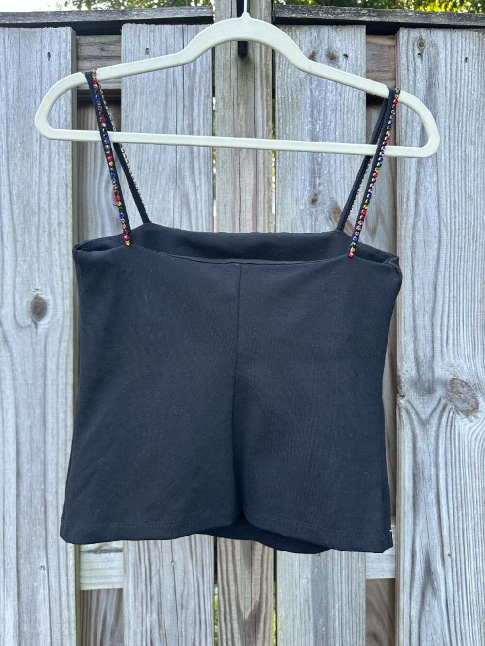 STAUD Black Rainbow Rhinestone Strap Square Neck Camisole Top M - Picture 4 of 10